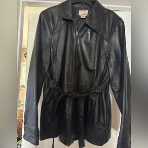 Women’s East 5th Black Genuine Leather Belted Trench Coat